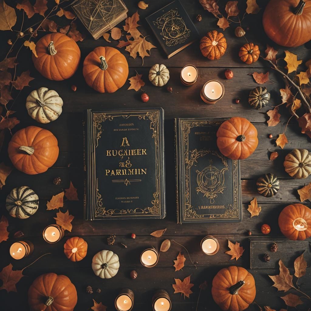 Dark Academia Book with Pumpkins and Candles