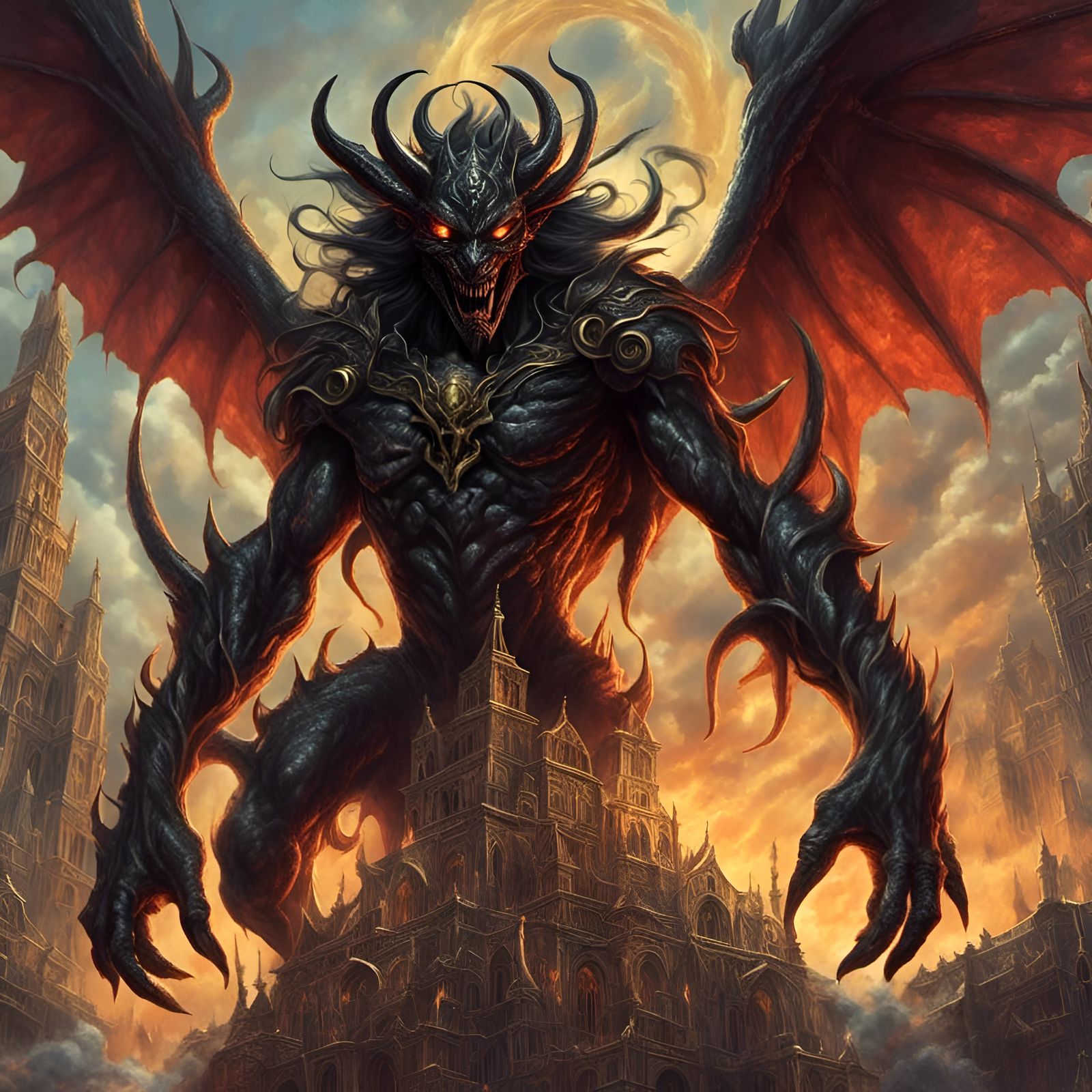 Black Demon Chasing Gold Dragon in Flight