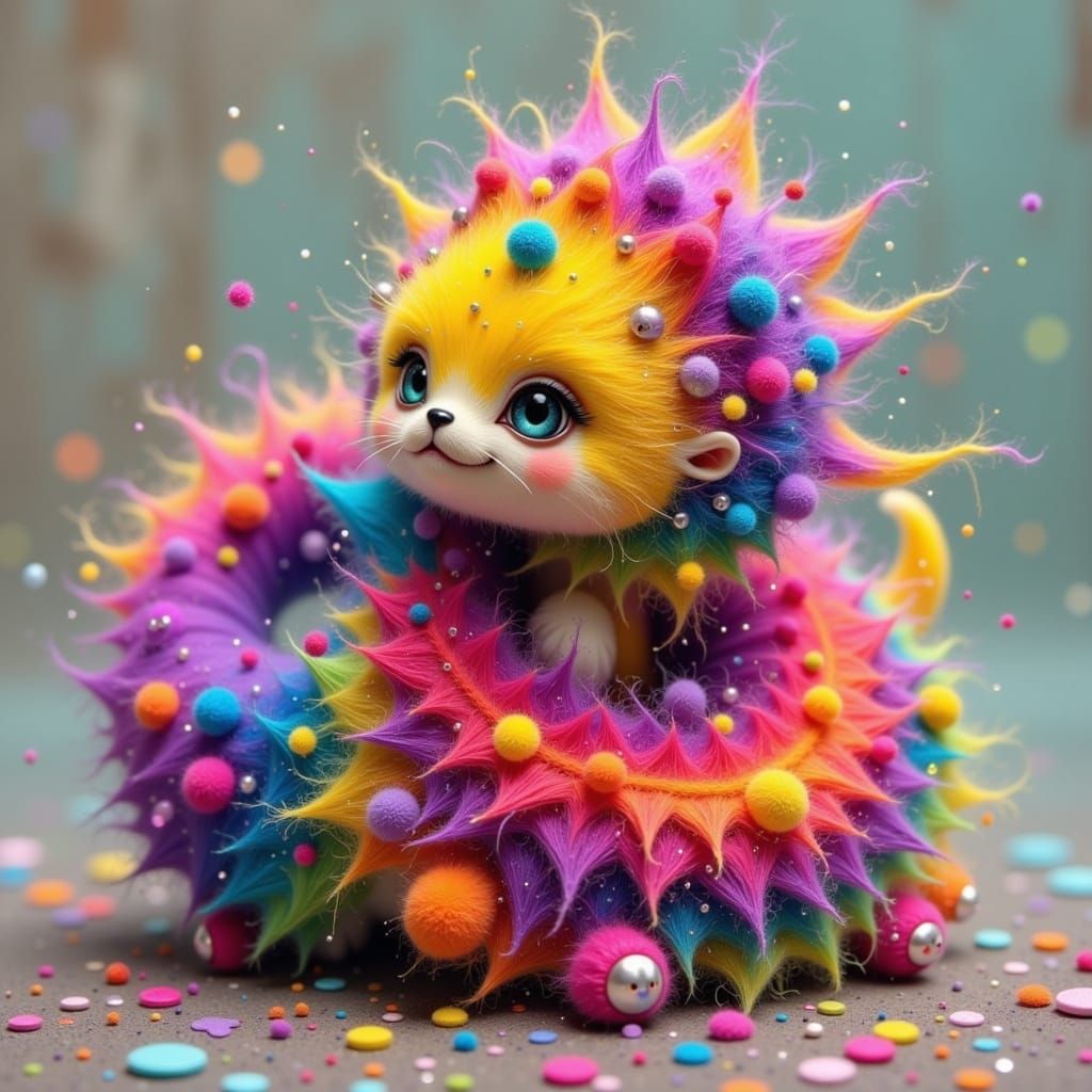 Adorable Furry Yarn Snake in Whimsical Style