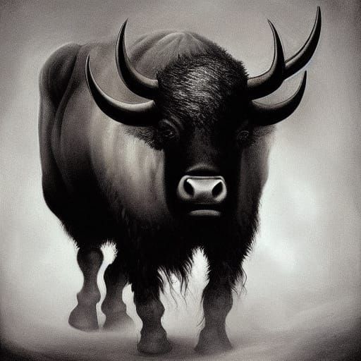 Surreal Buffalo Creature in Dark Fantasy Art