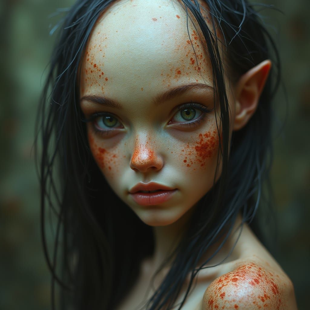 Surreal Portrait of an Extraterrestrial Woman with Freckles