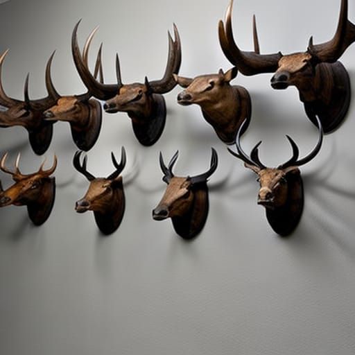 Hunting Trophy Animal Heads on Wall Display