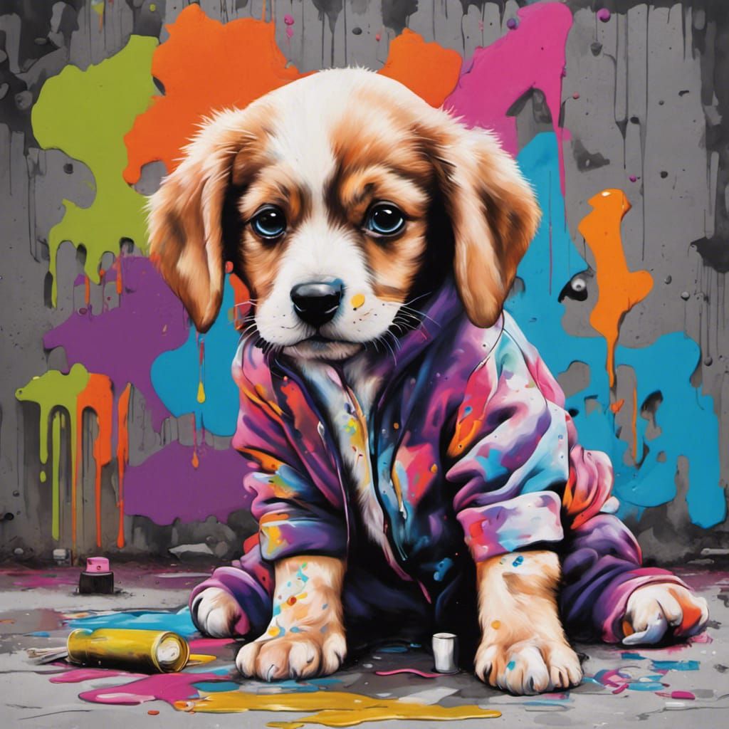 Puppy in Pajamas: Graffiti Art Style