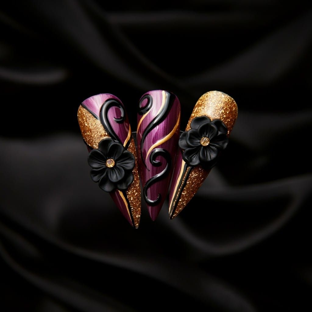 Luxurious Nail Art with Gold Glitter Accents