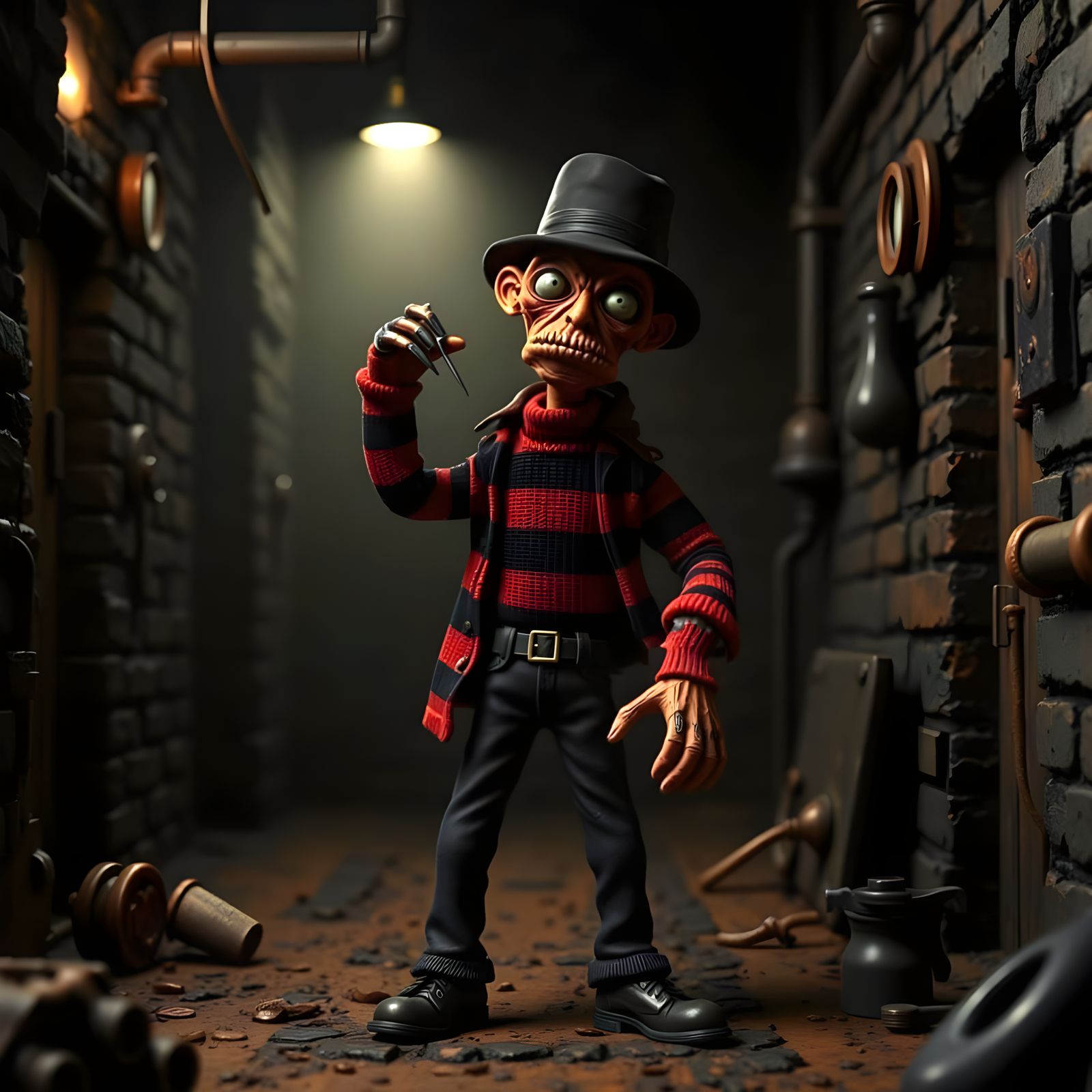 Claymation Freddy Krueger in Boiler Room