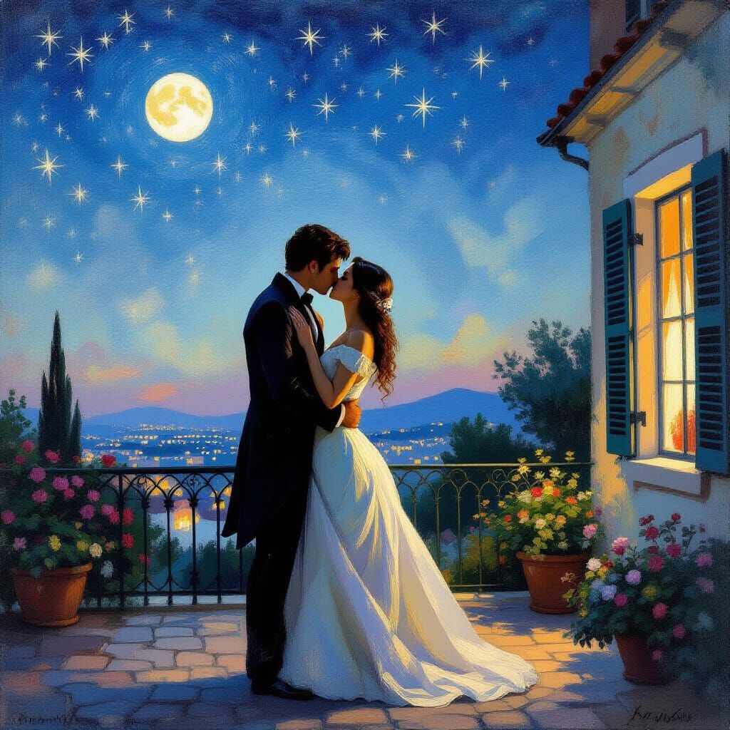 Romantic Kiss Under Starry Sky
