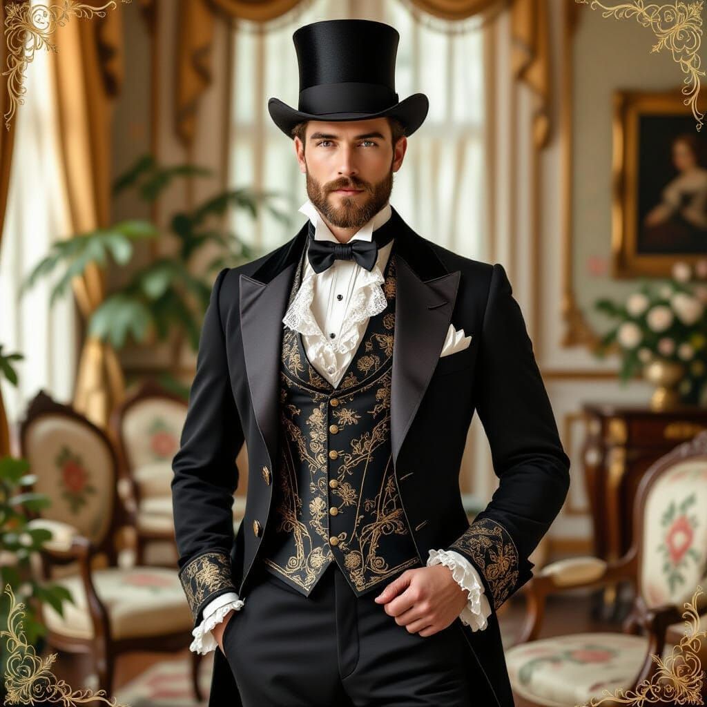 Victorian Noble Gentleman in Lavish Parlor Illustration