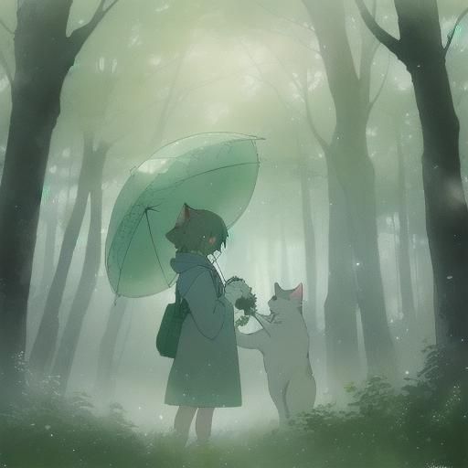 Anime Cat Girl in Serene Forest