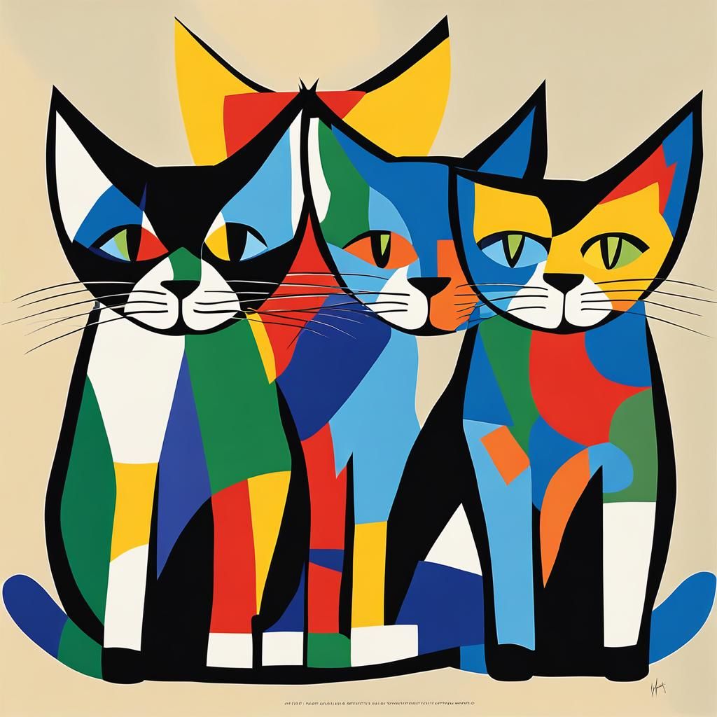 Cubist Cats in Style of Henri Matisse