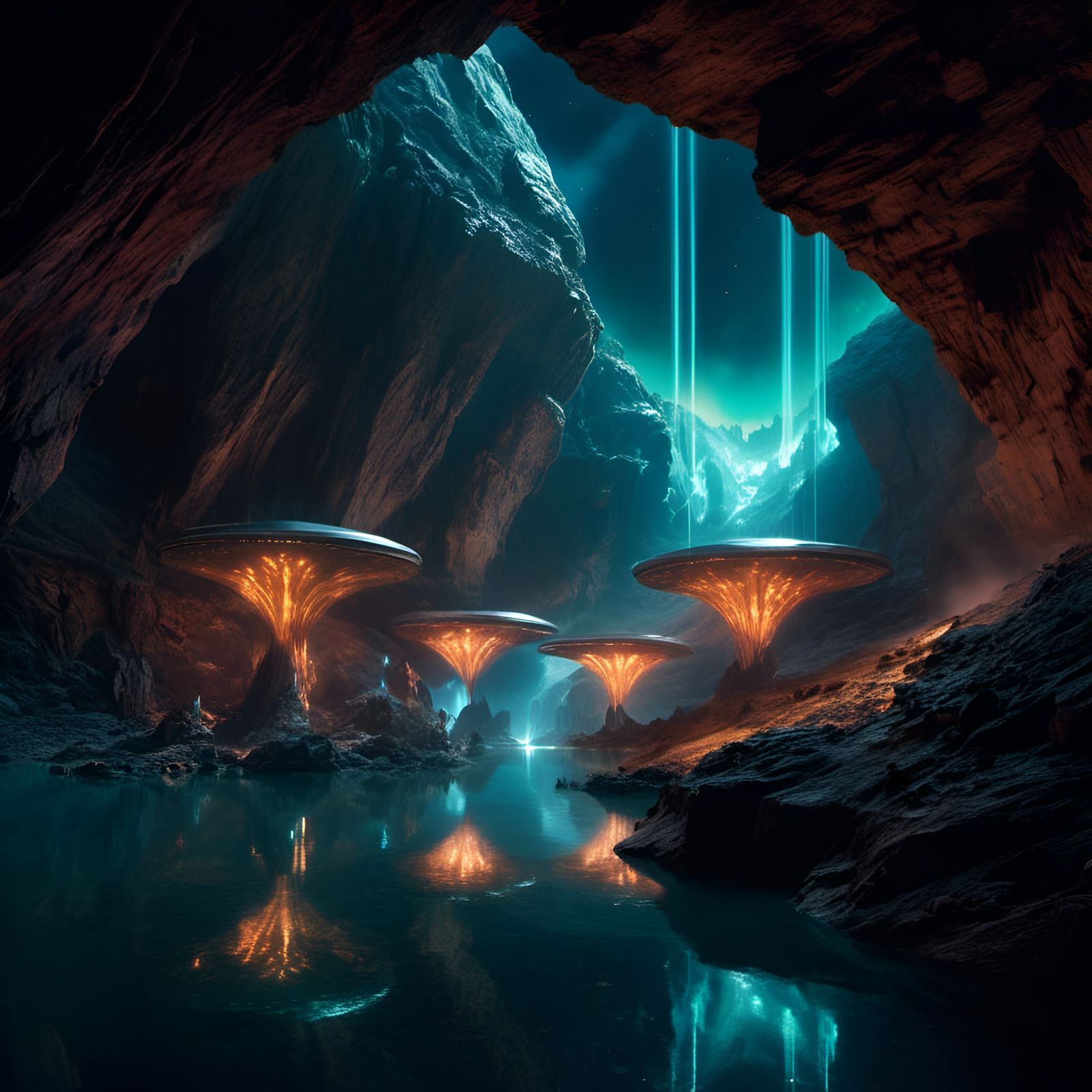 Glowing Crystal Cavern with Scientific Dome