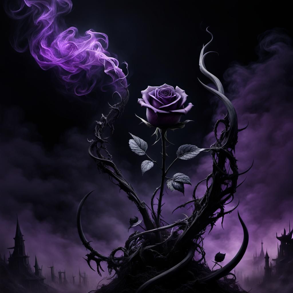 Glittering Rose Arising from Skeletons in Dark Fantasy