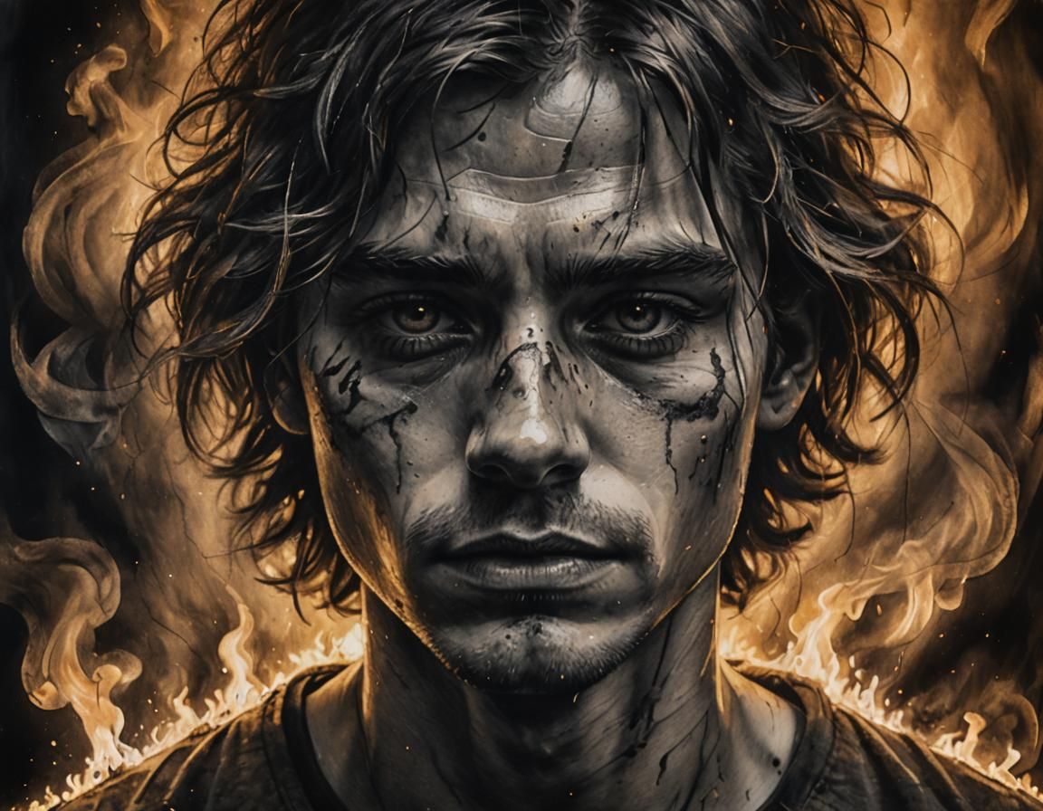 Emotive Charcoal Portrait in Smoky Film Noir Style