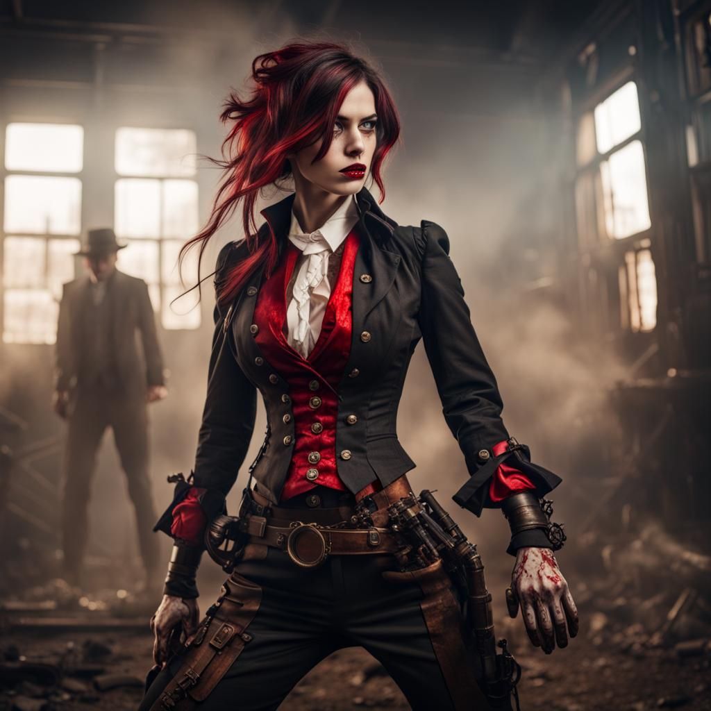Steampunk Zombie Woman on Battlefield