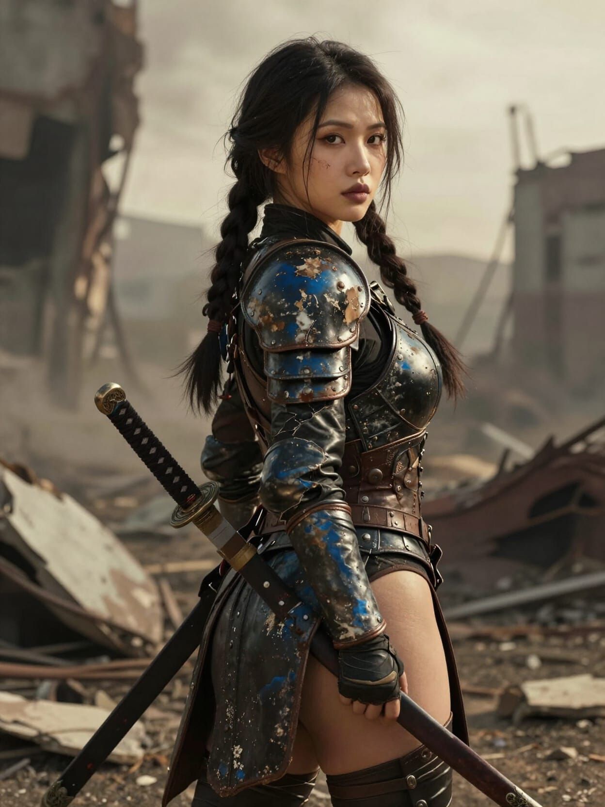 Post-Apocalyptic Warrior Woman with Katana