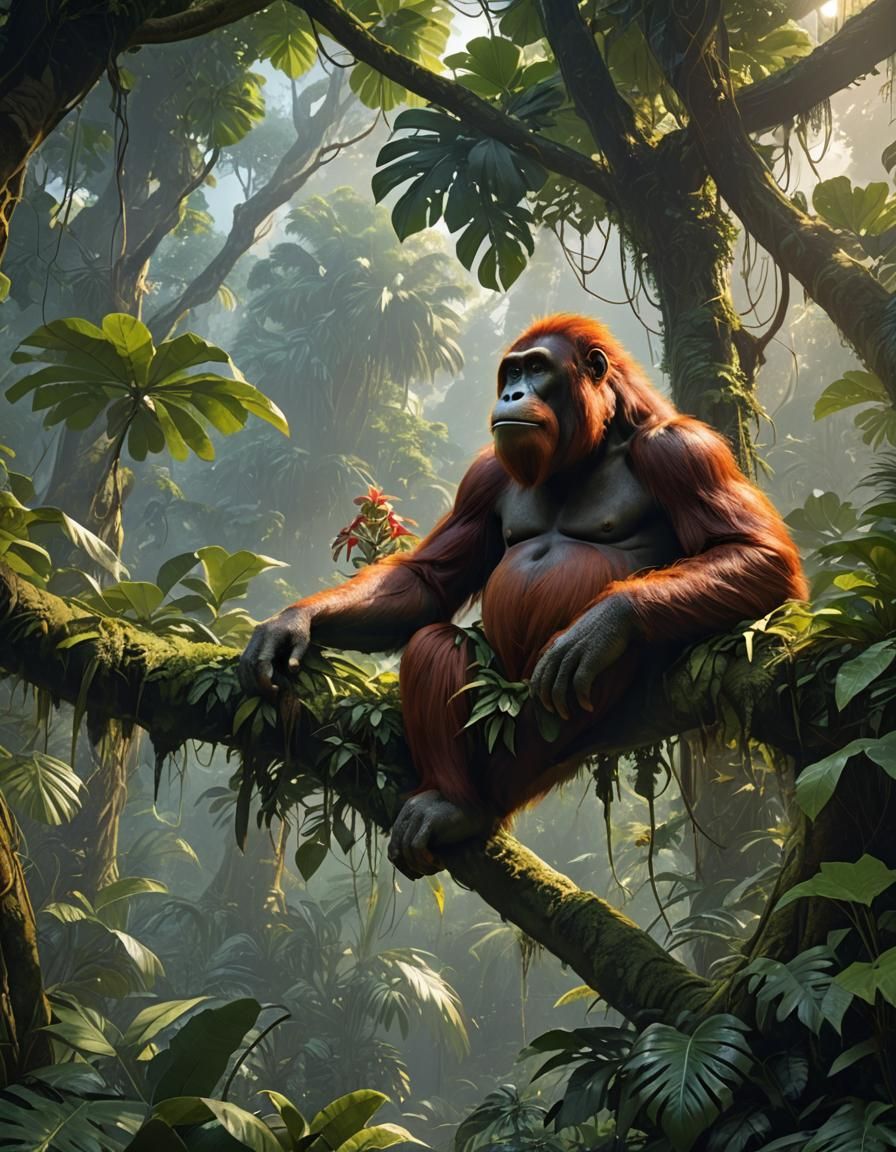 Orangutan in Utopian Rainforest: Digital Concept Art