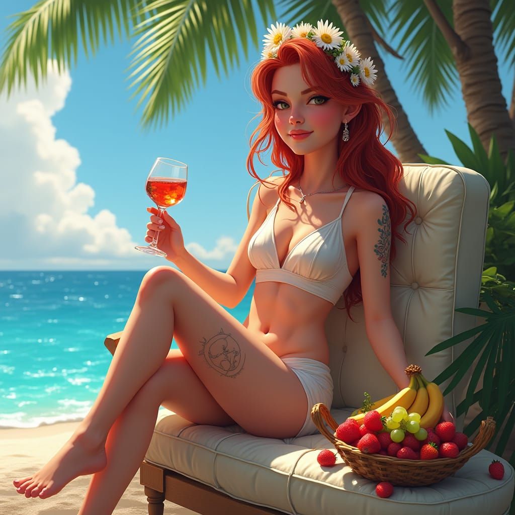 Girl with Daisy Crown in Fantasy Island Setting