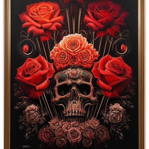 Macabre Roses and Skulls in Dark Fantasycore Style