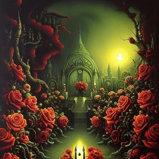 Macabre Roses and Skulls in Fantasycore Horror Style
