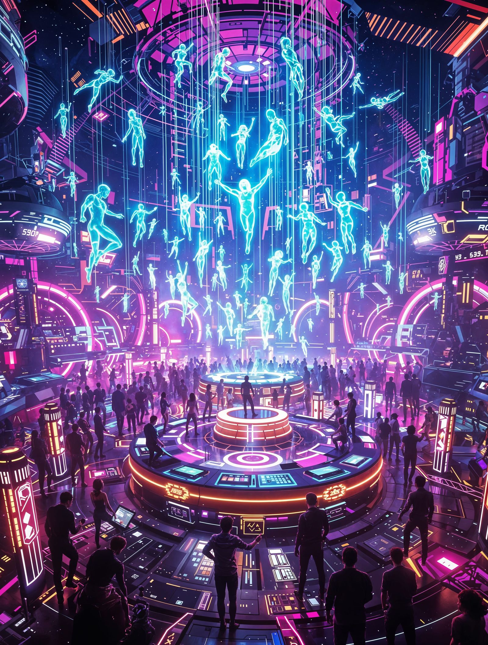 Vibrant Zero-Gravity Dance Club in a Futuristic Oasis