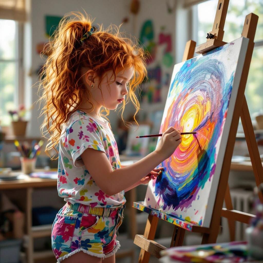 Girl with Red Hair Painting: Hyperrealistic Art