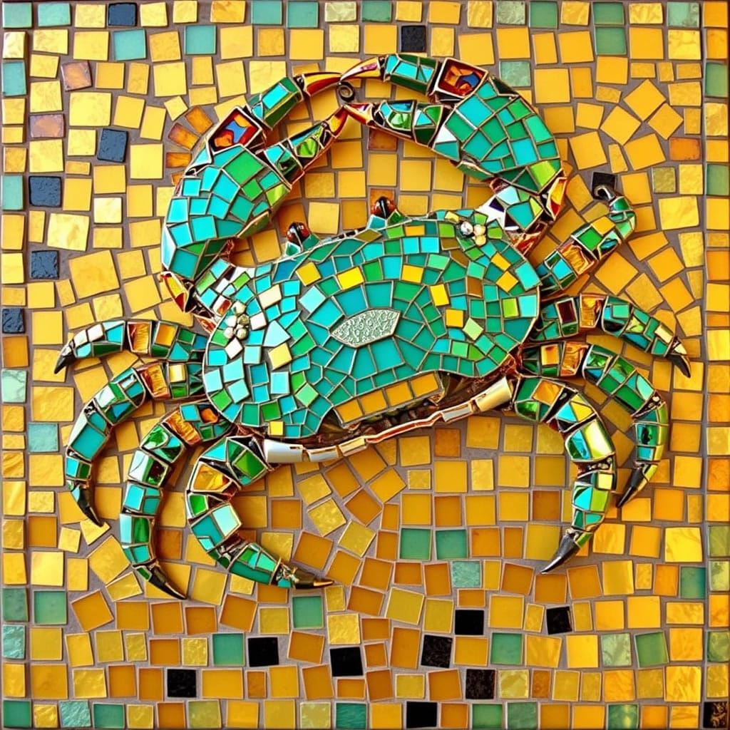 Vibrant Gaudí-Inspired Mosaic Crab