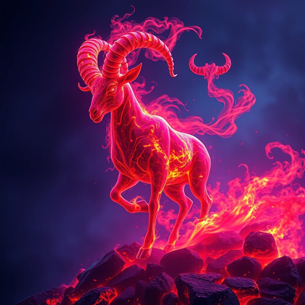 Majestic Red Flame Ram of Aries in Mystical, Matte-Painted S...