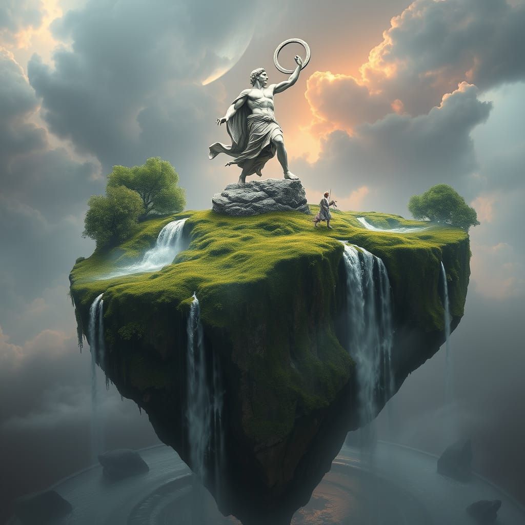 Ancient Greek Statue on Floating Island