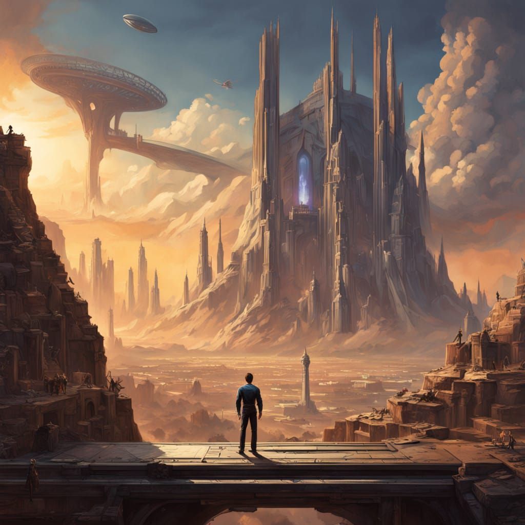 Starfleet Officer Amidst Ancient Alien Metropolis in a Cyber...