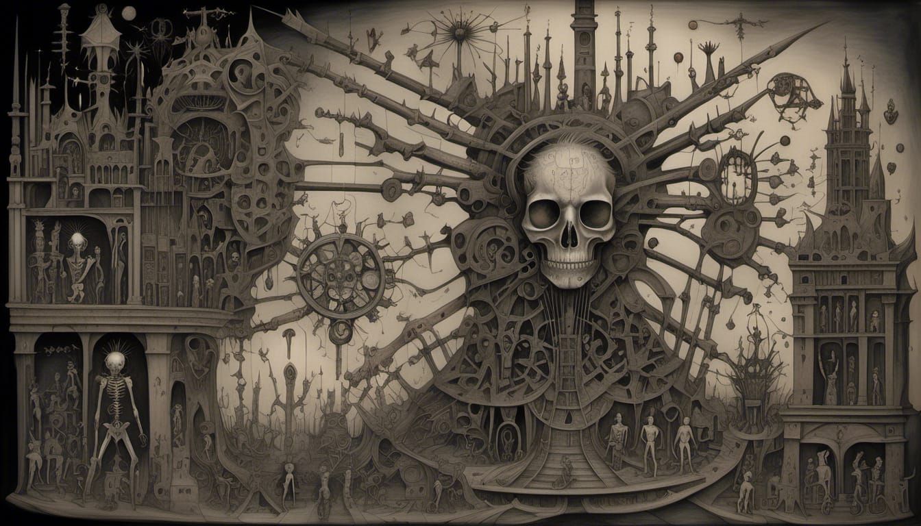 Meditating Figure in Ebony and Ivory, Steampunk Art Nouveau