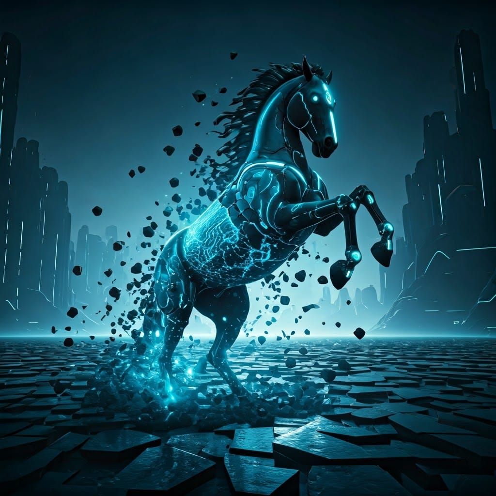 Cyborg Stallion Unleashes Digital Fury in Neon-Infused Dysto...