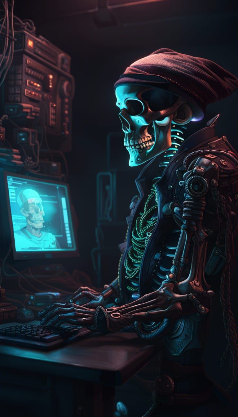 Cyberpunk Pirate Captain Skeleton Hacker Digital Art