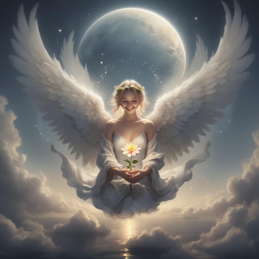 Radiant Angel Holding Magical Flower