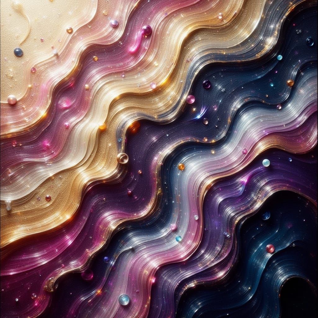 Vibrant Abstract Composition in Gold, Navy, and Purple