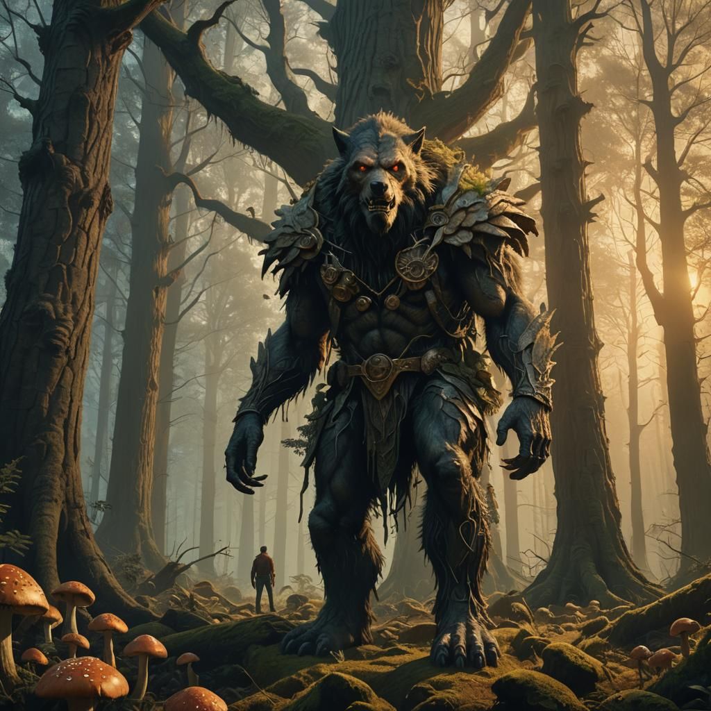 Mystical Forest Werewolf in Fantasy Realism Style