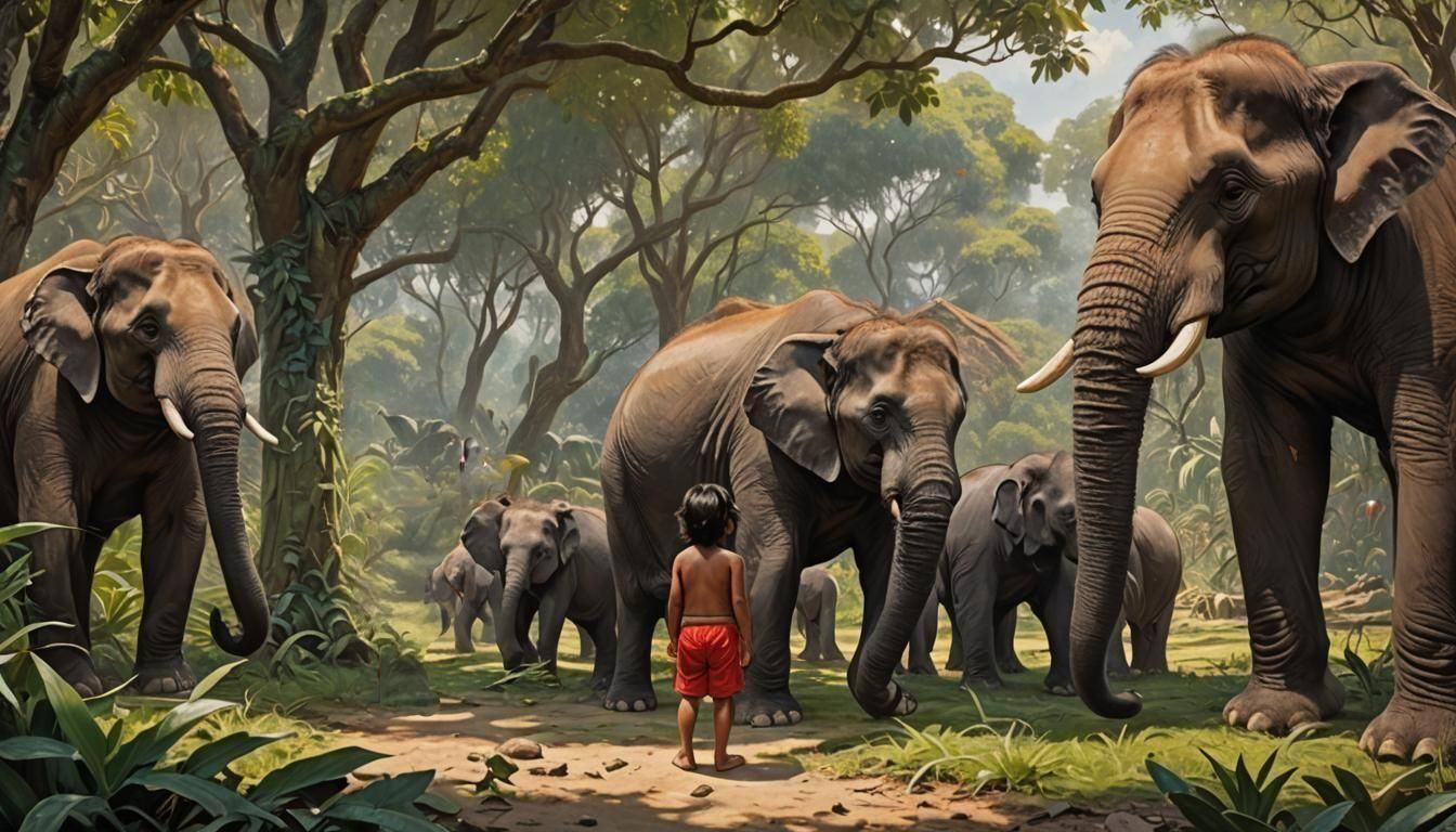 The Jungle Book, Col. Hathi and the Elephant Herd Move off leaving Mowgli Behind, Col. Hathi Last Words, Keep Him Safe B...