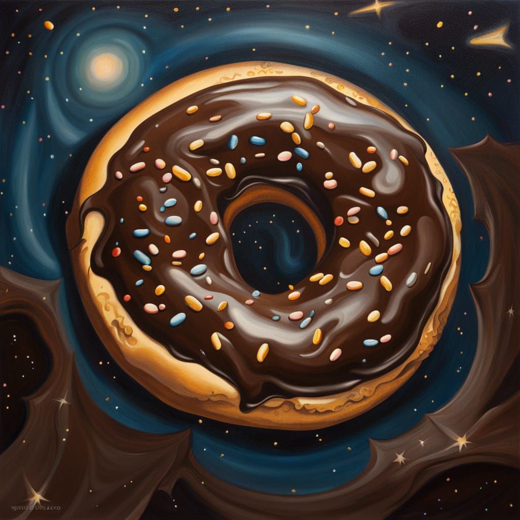 Surreal Chocolate Doughnut Spiral in Starry Sky