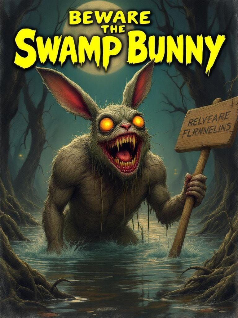 Demented Swamp Bunny in Vintage Pulp Horror Style