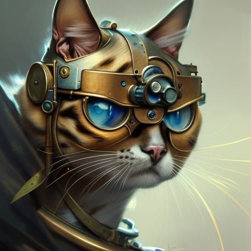 Steampunk Cat Portrait with Weapons in Digital Art Style