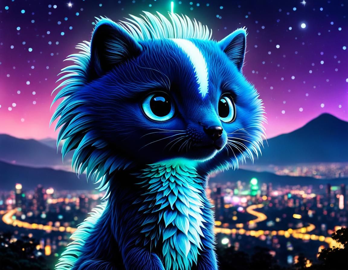 Abstract Owl Glimmers over City at Night