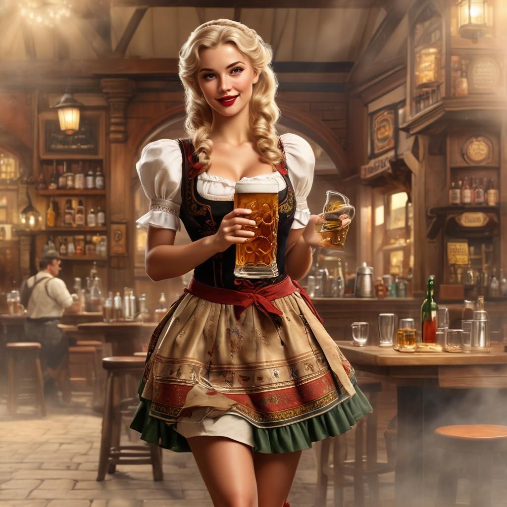 German Brewhouse Pin-Up Girl in Vargas Style