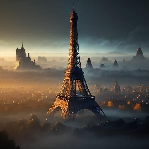 Eiffel Tower in Mystical Forest: Fantasy Concept Art