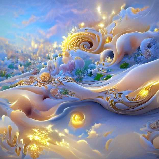 Magical Marble World in Hyperrealistic Rococo Style