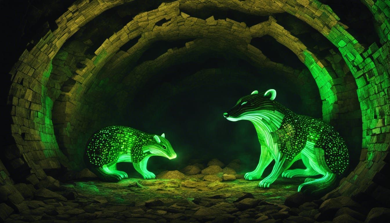 Detailed Mosaic Badger in Underground Catacombs