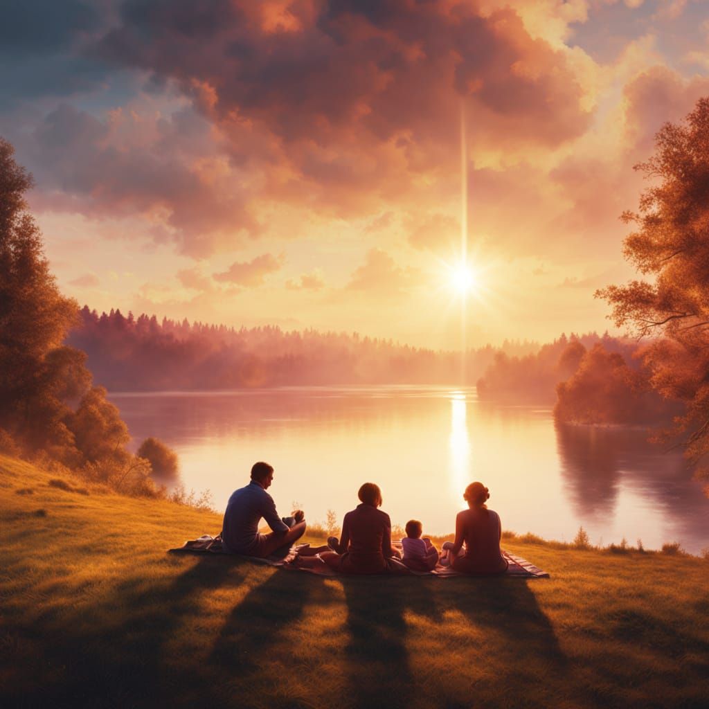 Surreal Family Picnic Scene in Chiaroscuro Watercolor