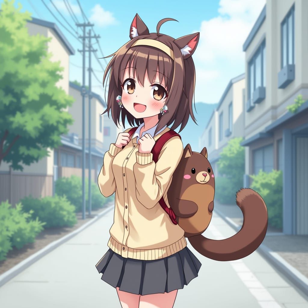 Cute Anime Schoolgirl Teases in Kawaii Style
