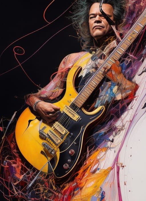 Eddie Van Halen Portrait in Hyperdetailed Fantasy Art