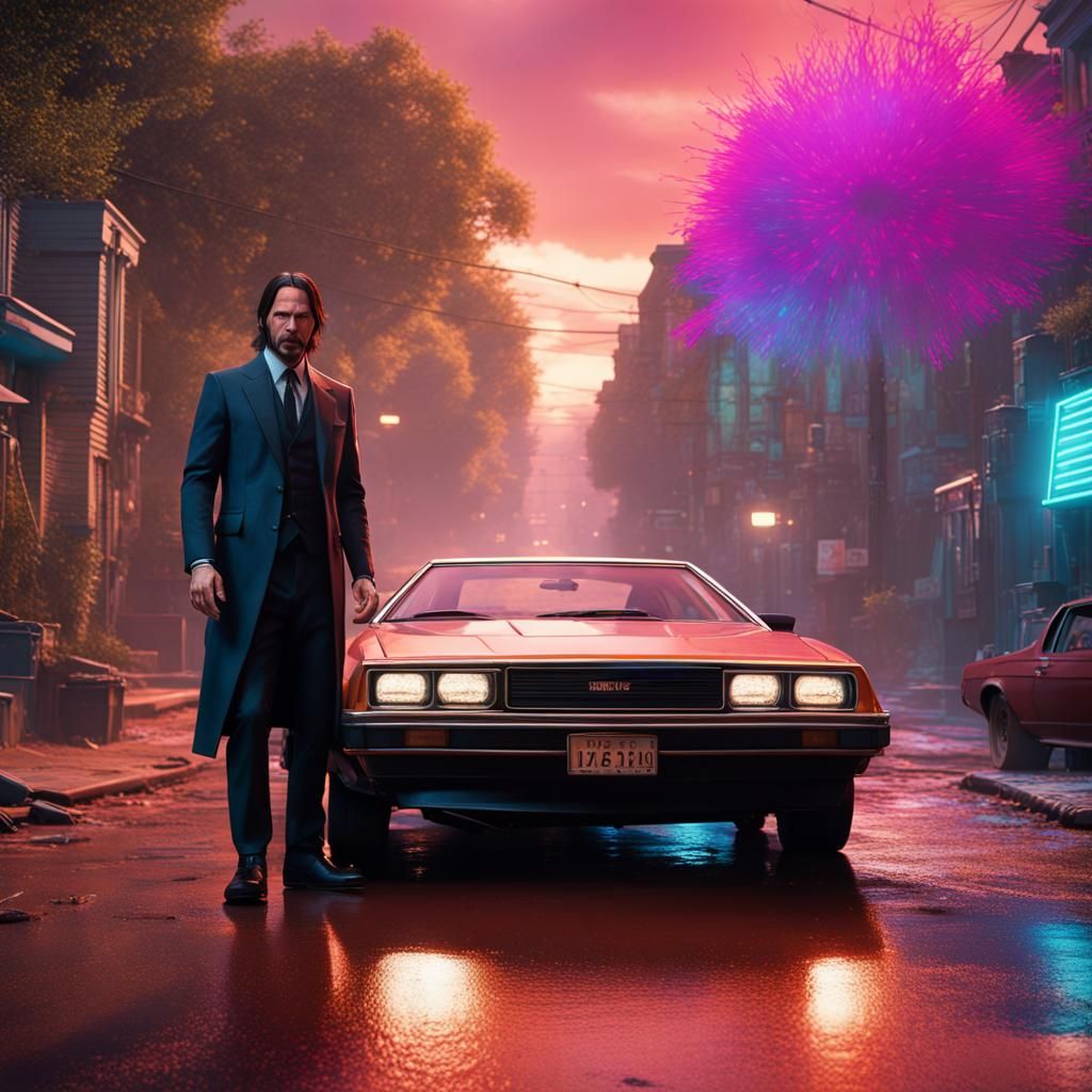 John Wick in Back to the Future: Detailed Matte Painting