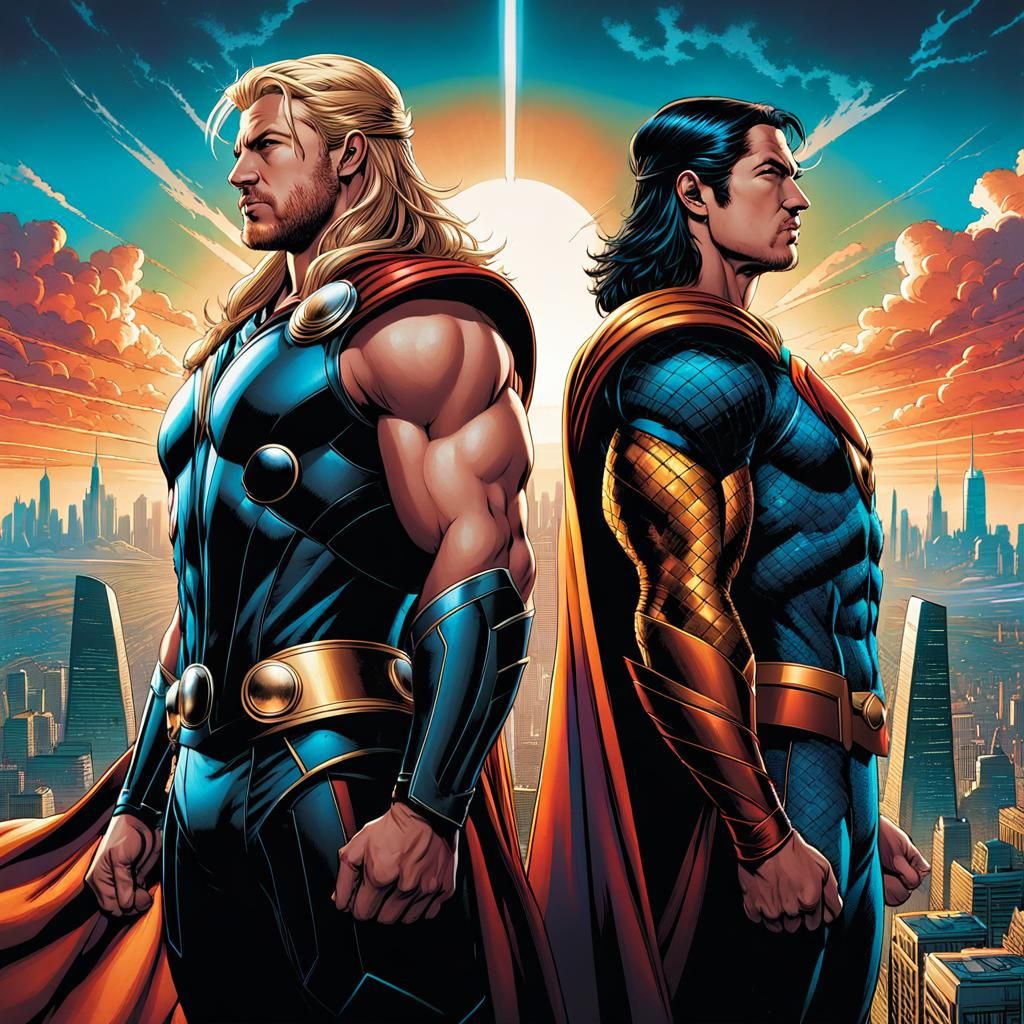 Thor and Superman: Comic Book Superhero Portrait