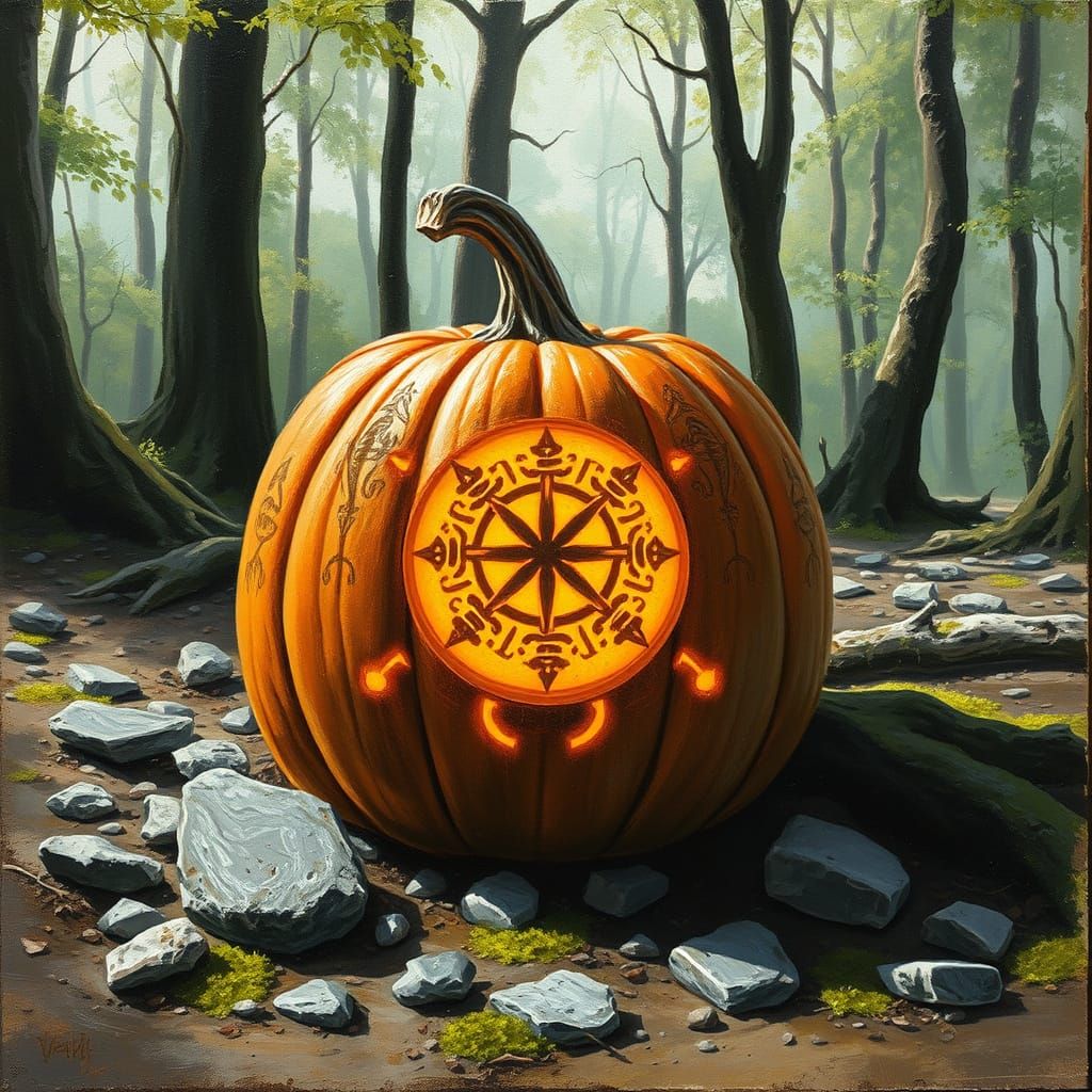 A single, perfectly formed pumpkin have organic half technol...