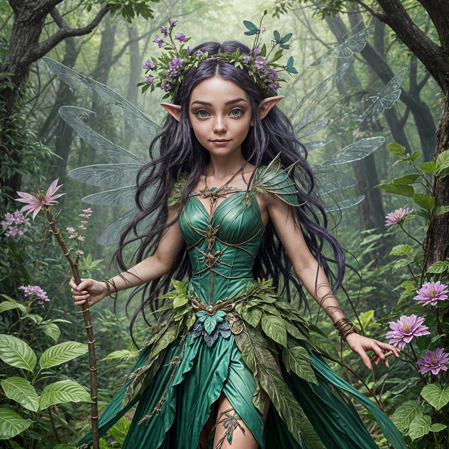 Dragonfly Fairy with Thorn Dart, Fantasy Art